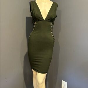Iris Green Bodycon Mini Dress Plunge Sleeveless